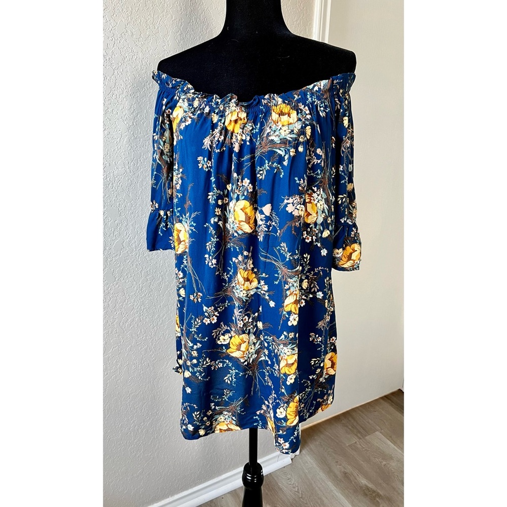 navy floral off the shoulder dress